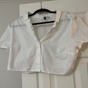Linen cropped short sleeve button up